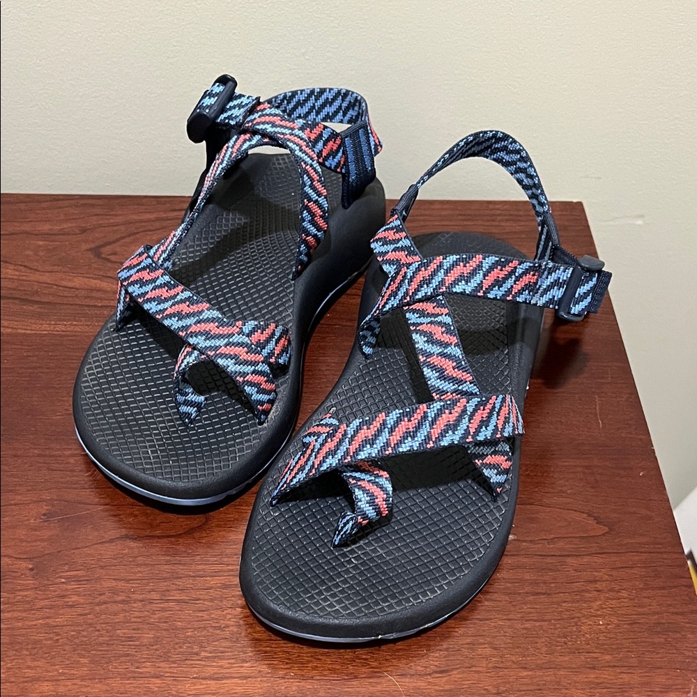 Chaco - Women’s Black Sandals with Blue & Coral Straps